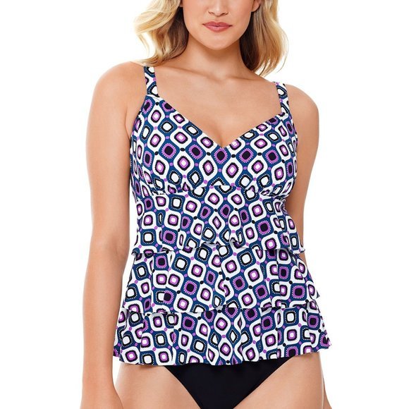 Swim Solutions Jewel Tiered‎ Tummy Control Swimsuit Purple Black - Picture 1 of 11